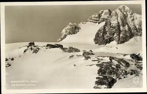 Ak Hallstatt in Oberösterreich, Simonyhütte, mit Dachstein