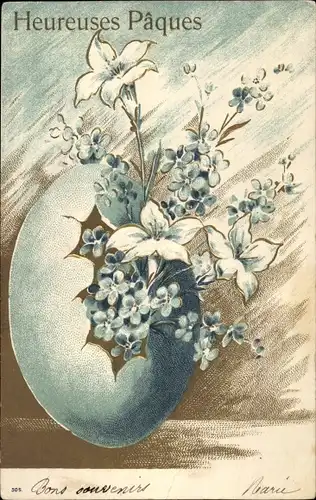 Präge Litho Glückwunsch Ostern, Osterei, Vergissmeinnicht