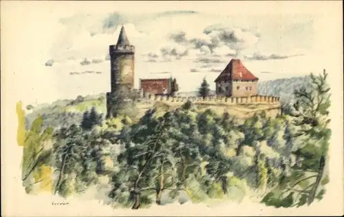 Künstler Ak Kokořín Kokorschin Region Mittelböhmen, Burg Kokorin