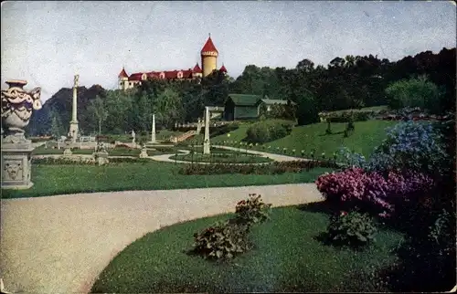 Ak Konopiště Benešov Beneschau Mittelböhmen, Schloss, Park