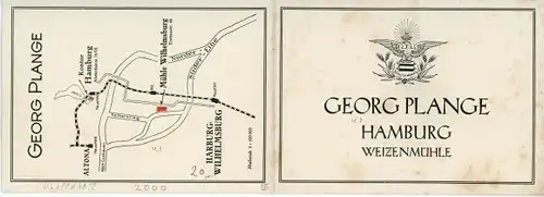 Klapp Ak Hamburg Wilhelmsburg, Weizenmühle Georg Plange, Fabrikgebäude, Stadtplan