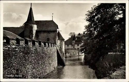 Ak Hallwil Kt. Aargau, Schloss, Wasserseite, Mauern