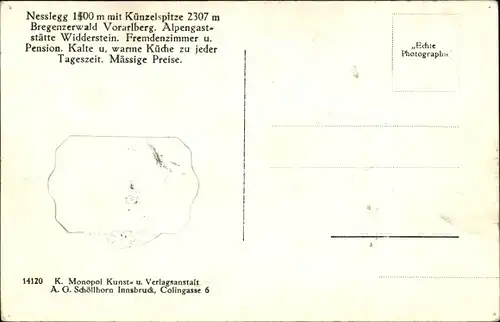 Ak Vorarlberg Österreich, Nesslegg, Künzelspitze, Alpengaststätte Widderstein