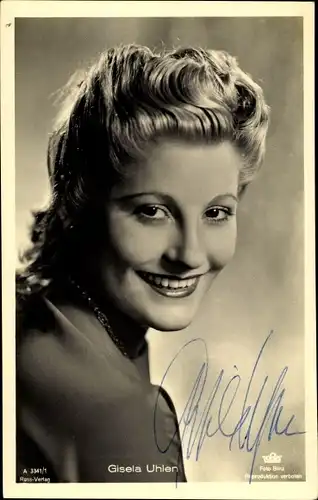 Ak Schauspielerin Gisela Uhlen, Portrait, Ross Verlag A 3341 1, Tobis Film, Autogramm