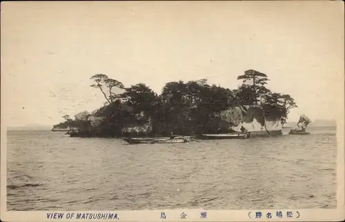 Ak Matsushima Präf. Miyagi Japan, Blick zur Insel, Boote