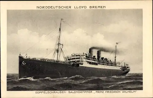 Ak Doppelschrauben-Salondampfer Prinz Friedrich Wilhelm, Norddeutscher Lloyd Bremen