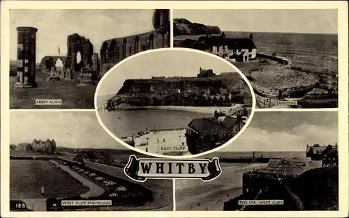 Ak Whitby North Yorkshire England, Abbey Ruins, West Cliff Promenade, East Cliff