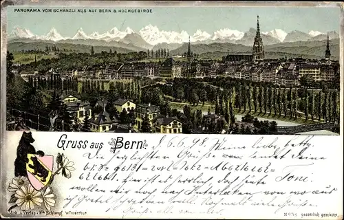 Litho Bern Stadt Schweiz, Panorama, Alpen, Blick vom Kursaal Schänzli