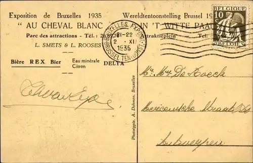 Ak Brüssel Brüssel, Ausstellung 1935, Au Cheval Blanc