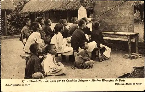 Ak Tonkin Vietnam, La classe par un Catechiste Inigene, Missions Etrangeres de Paris