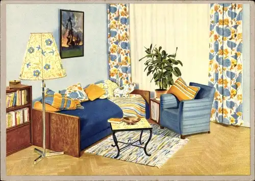 Ak Reklame, Indanthren, Raumausstattung mit indanthrenfarbigen Stoffen