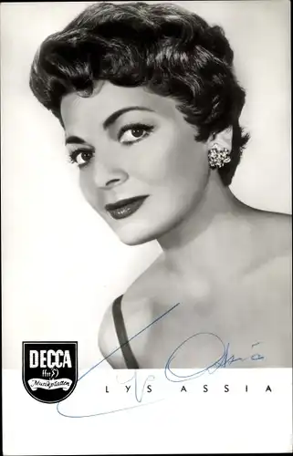 Ak Sängerin Lys Assia, Decca Schallplatten, Portrait, Autogramm