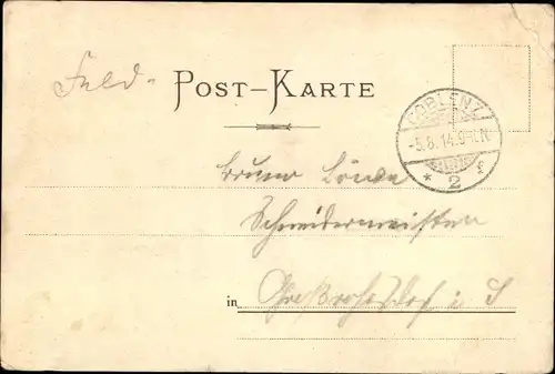 Litho Koblenz am Rhein, Kaiser-Wilhelm-Denkmal, Weintrinker, Fahne