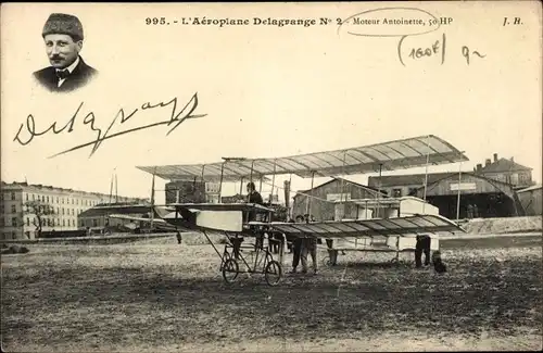 Ak L'Aeroplane Delagrange No. 2, Moteur Antoinette, Doppeldecker, Pilot