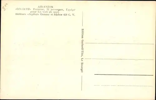 Ak Französisches Passagierflugzeug, Air Union, Goliath, Farman, Moteurs Jupiter