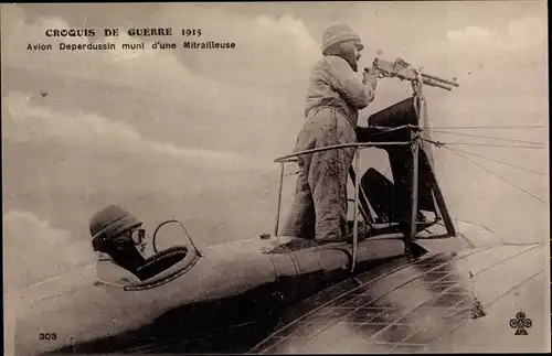 Ak Croquis de Guerre 1915, Avion Deperdussin muni d'une Mitrailleuse, I WK