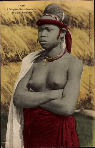 Ak Afrique Occidentale, Jeune Foulah, barbusige Frau