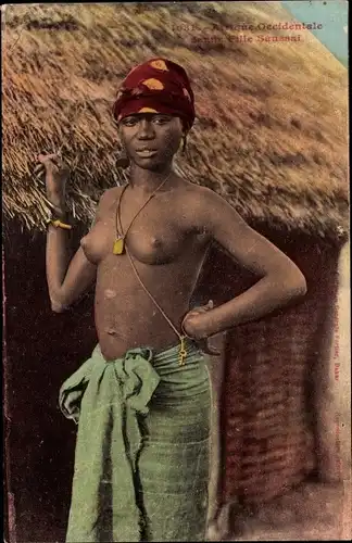 Ak Afrique Occidentale, Jeune Fille Saussai, barbusige Afrikanerin