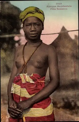 Ak Afrique Occidentale, Fille Soussou, barbusige Afrikanerin