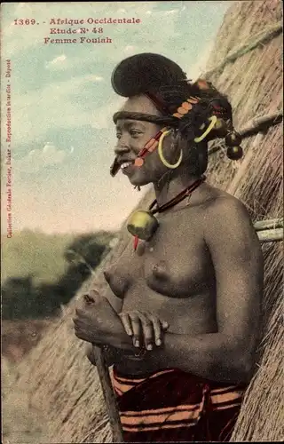 Ak Afrique Occidentale, Femme Foulah, Barbusig