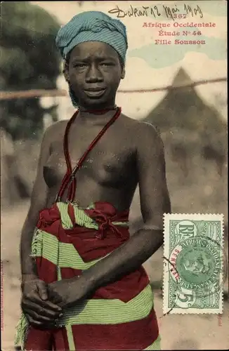 Ak Afrique Occidentale, Fille Soussou, barbusige Frau