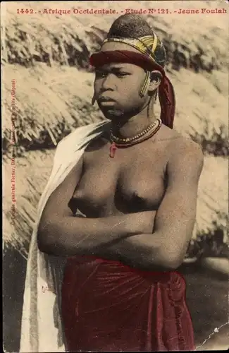 Ak Afrique Occidentale, Jeune Foulah, barbusige Frau