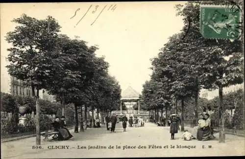 Ak Clichy Hauts de Seine, Jardins de la Place des Fêtes et le Kiosque