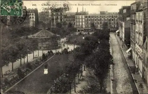 Ak Clichy Hauts de Seine, Place des fêtes et Boulevard National, vue d'en haut