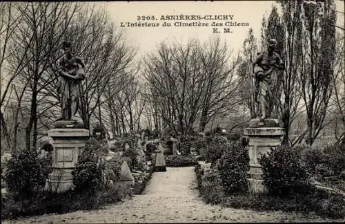 Ak Clichy Hauts de Seine, L'Intérieur du Cimetière des Chiens