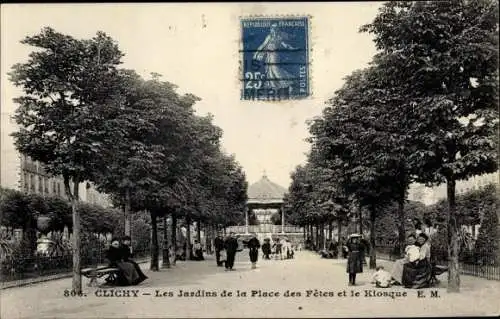Ak Clichy Hauts de Seine, Les Jardins de a Place des Fêtes et le Kiosque