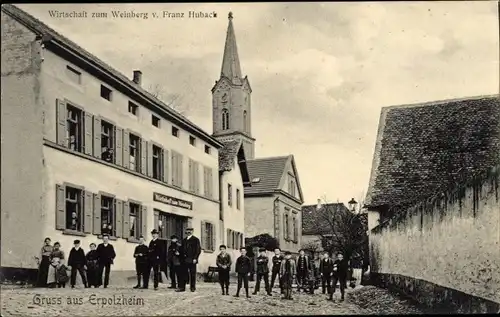 Ak Erpolzheim an der Weinstraße Pfalz, Wirtschaft zum Weinberg, Kirche, Anwohner, Kinder