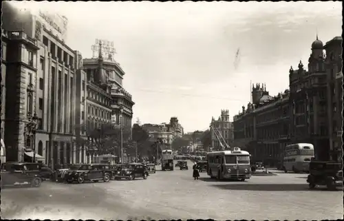 AK Madrid, Spanien, Trolleybus auf der Alcalá-Straße