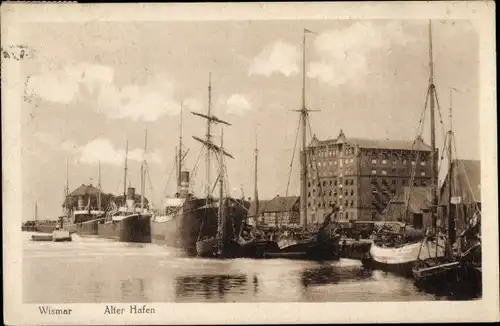 Ak Hansestadt Wismar, Alter Hafen, Dampfer, Speicher