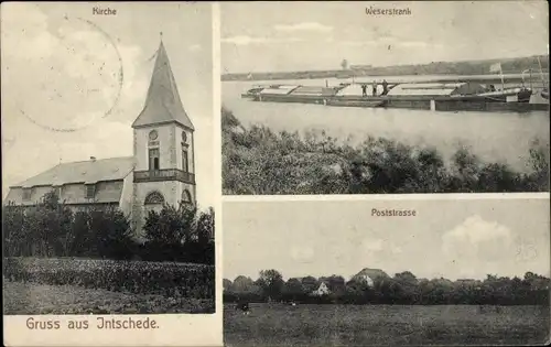 Ak Intschede Blender Niedersachsen, Kirche, Weserstrank, Poststraße