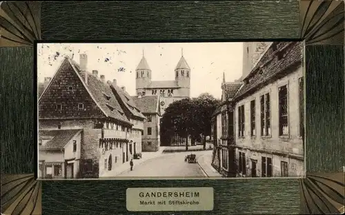 Passepartout Ak Bad Gandersheim am Harz, Markt, Stiftskirche