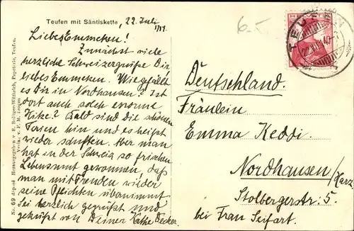 Ak Teufen Kanton Appenzell Ausserrhoden Schweiz, Panorama, Säntiskette