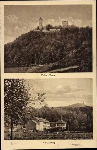 Ak Eddigehausen Bovenden in Niedersachsen, Burg Plesse, Ruine, Hotel Mariaspring
