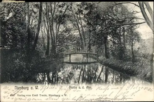 Ak Nienburg an der Weser, Auepartie, Brücke