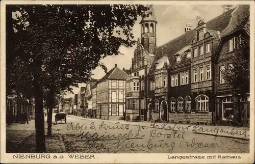 Ak Nienburg an der Weser, Lange Straße, Rathaus