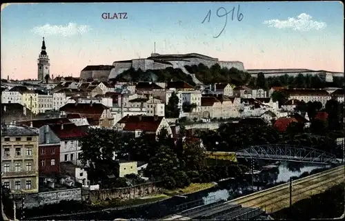 Ak Kłodzko Glatz Schlesien, Panorama, Burg