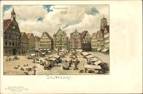 Künstler Litho Münch, C., Stuttgart am Neckar, Marktplatz