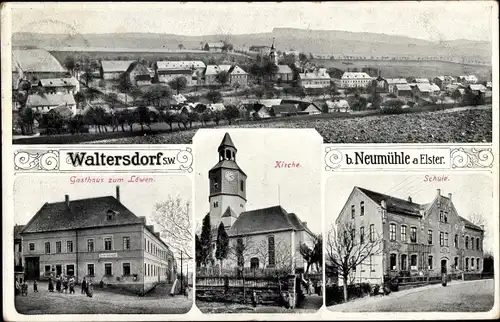 Ak Waltersdorf Reinsdorf Greiz im Vogtland, Schule, Gasthaus zum Löwen, Kirche, Totalansicht