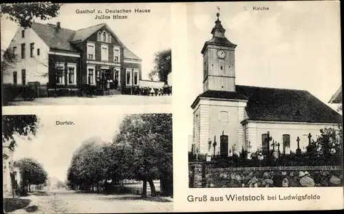 Ak Wietstock Ludwigsfelde in Brandenburg, Gasthof zum Deutschen Hause, Kirche