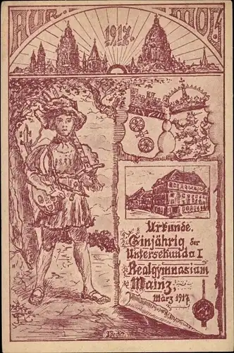 Studentika Künstler Ak Becker, Mainz, Einjährige der Untersekunda I Realgymnasium 1917