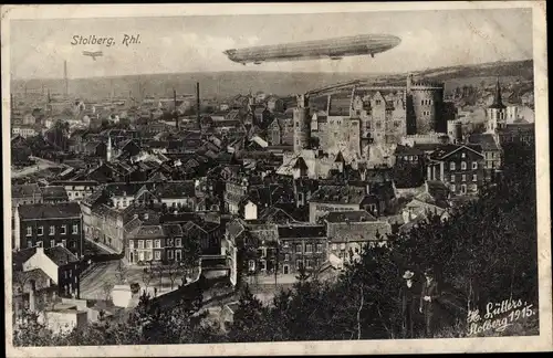 Ak Stolberg im Rheinland, Zeppelin über der Stadt