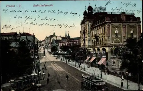 Ak Plauen im Vogtland, Bahnhofstraße, Straßenbahn