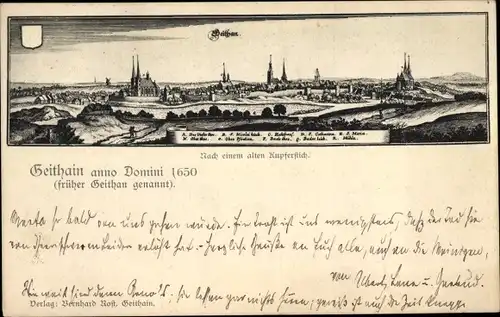 Ak Geithain, Gesamtansicht anno Domini 1650, Totale