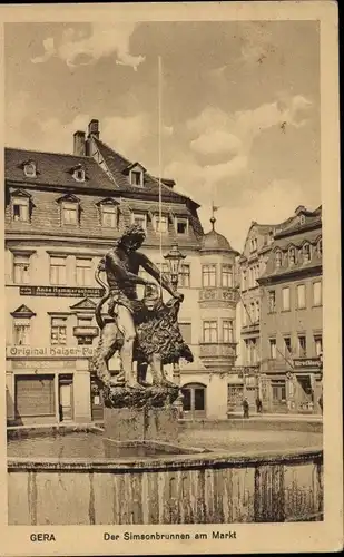 Ak Gera in Thüringen, Simsonbrunnen, Markt