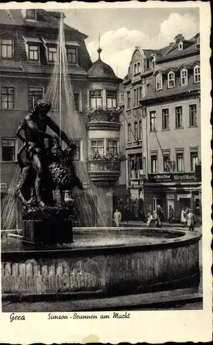 Ak Gera in Thüringen, Simsonbrunnen, Markt