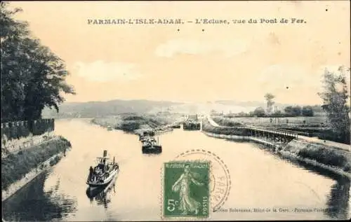Ak Parmain L'Isle Adam Val d'Oise, L'Ecluse, Blick vom Pont de Fer